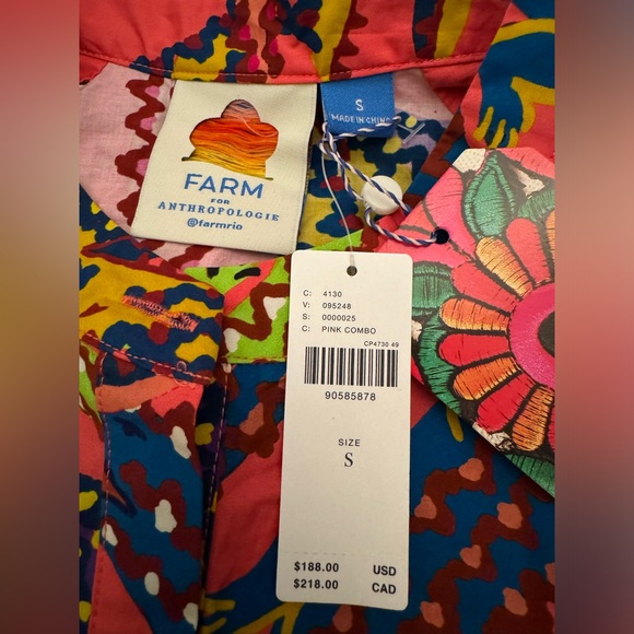 NWOT Size S - Farm Rio Long-Sleeve Printed Mini Dress - Picture 4 of 14